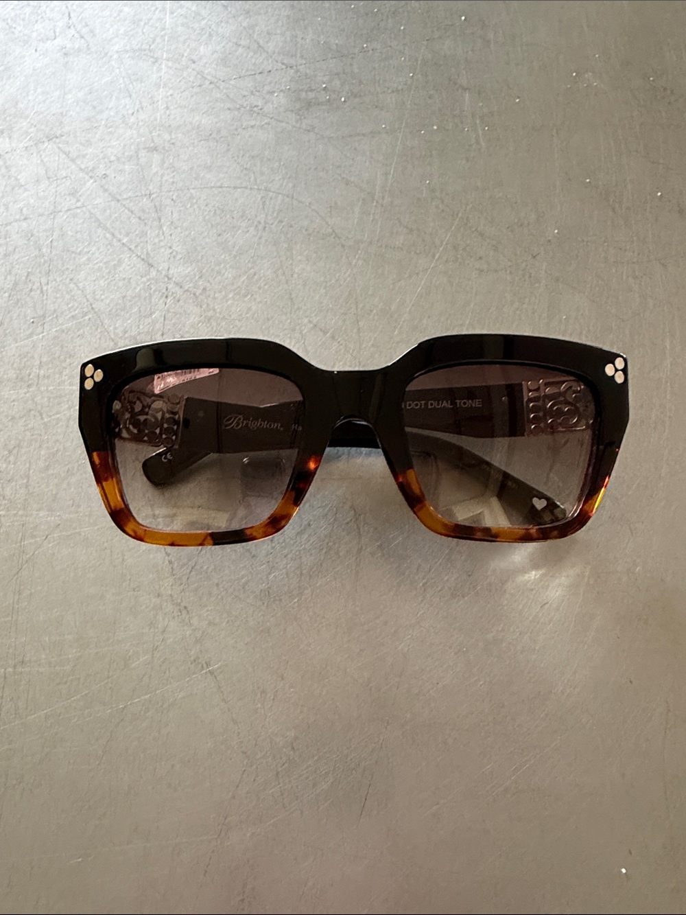 Brighton Black and Tortoise Square Sunglasses with Floral Accent
